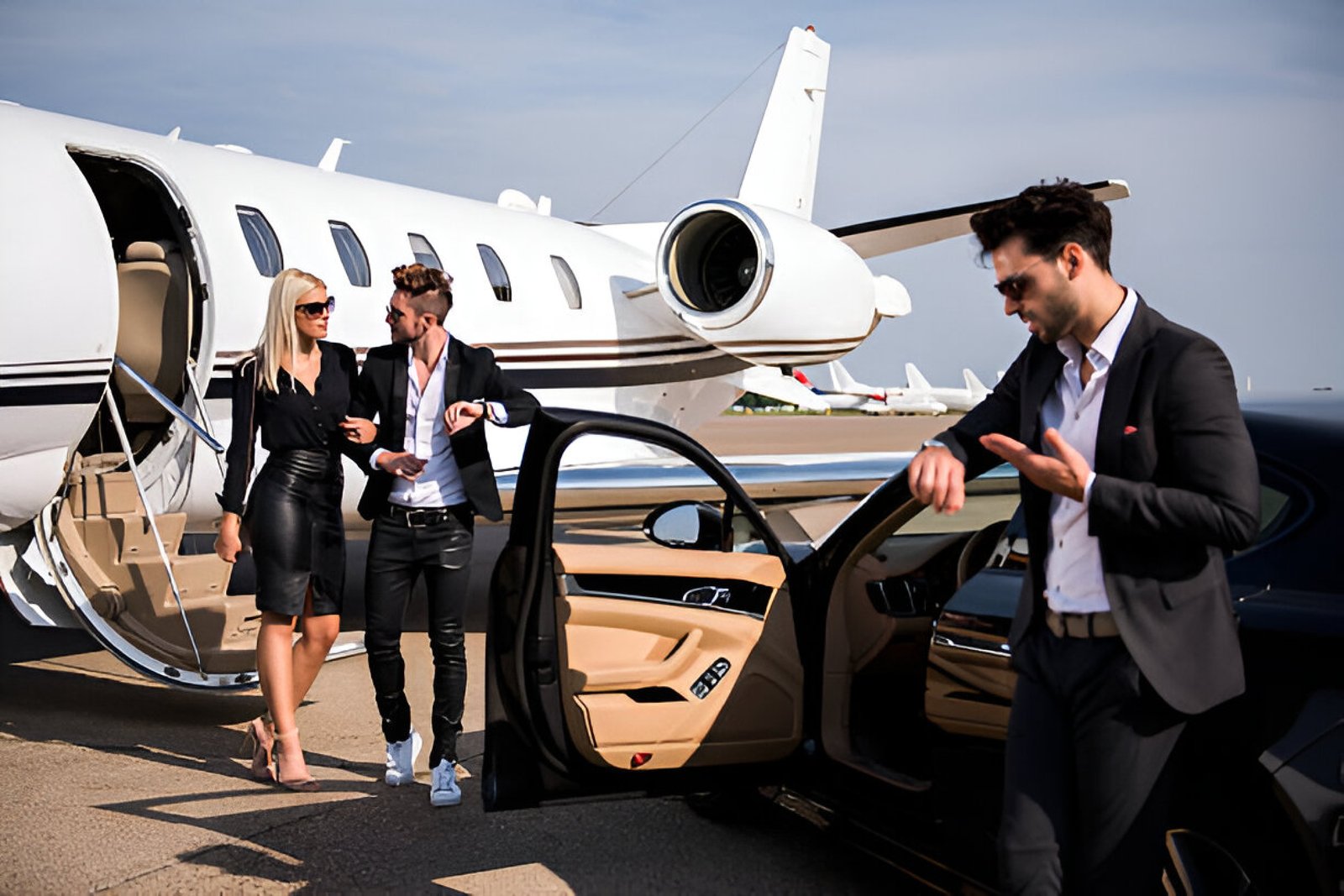 a black car is waiting at airport to pick passenger