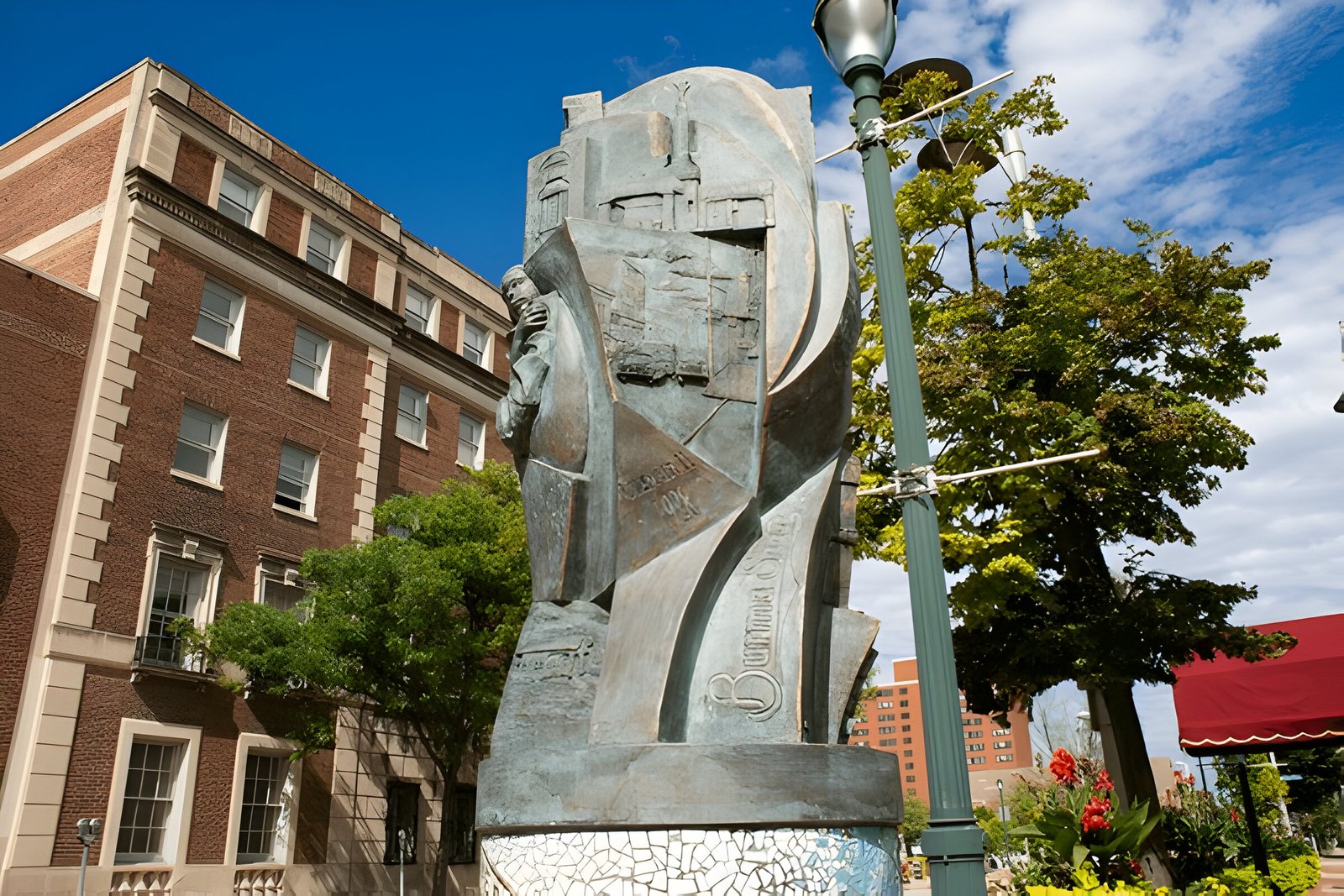 Statue at the Joliet Area Historical Museum and Route 66 Welcome Center in downtown Joliet, Illinois.